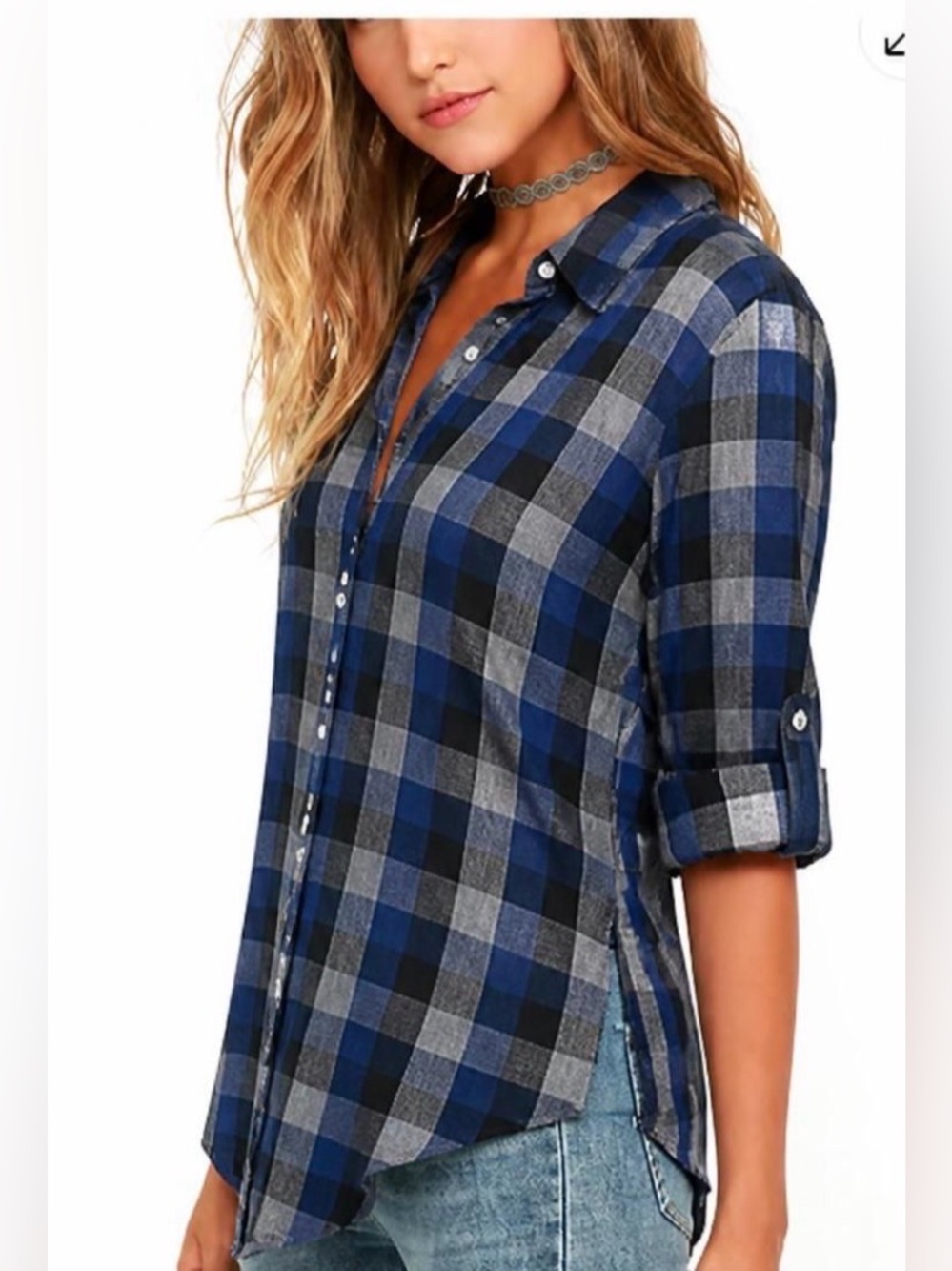 White Crow Blue Plaid Button-Down Shirt S - Picture 4 of 11